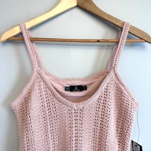 VOLCOM NWT Mushroom Ribbed Crochet All Day Sleeveless Midi Dress NEW - Picture 9 of 11